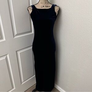 Vintage Dark Navy Blue Velvet Open Back Maxi Dress Size Small